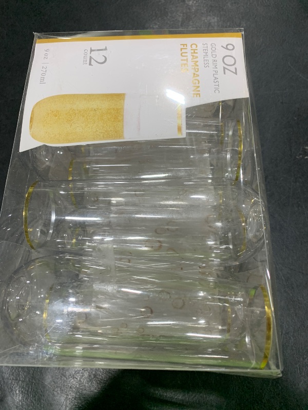 Photo 1 of N9R 12PCS Plastic Champagne Flutes, 9 oz Stemless Disposable Gold Rim Toasting Glasses, Crystal Clear Cocktail Cups Drinkware Shatterproof Ideal for Party Wedding Birthday