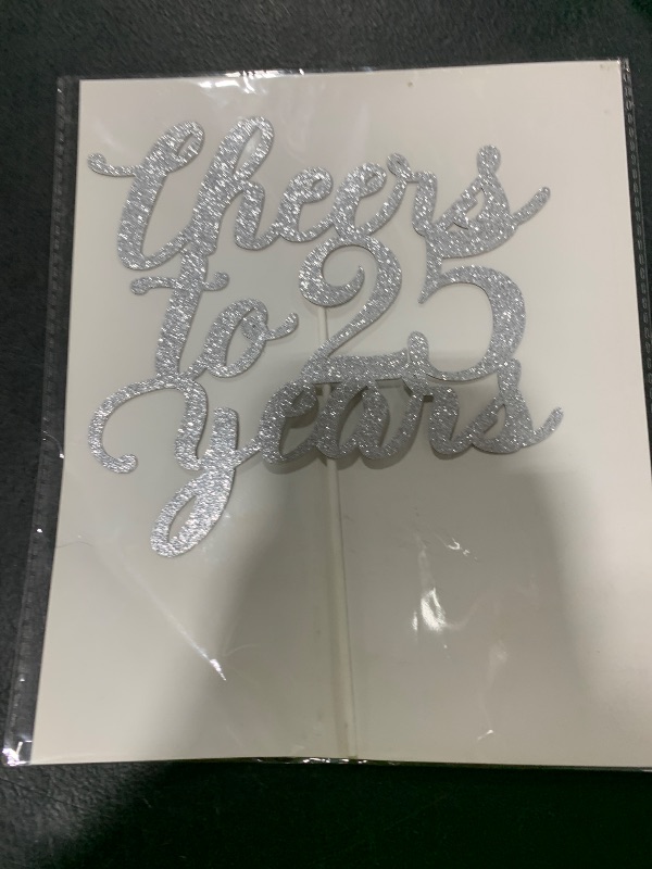 Photo 1 of Cheers to 25 Years Cake Topper for 25th Birthday/Anniversary Party Cake Decorations Supplies, Double Sided Silver Glitter