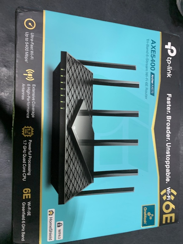 Photo 1 of TP-Link AXE5400 Tri-Band WiFi 6E Router (Archer AXE75)- Gigabit Wireless Internet Router, ax Router for Gaming, VPN Router, OneMesh, WPA3, Black