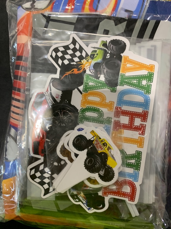 Photo 1 of 145Pcs Monster Truck Birthday Decorations Machines Jam Party Decoration with Truck Theme Balloon Garland Arch Kit Wheel Foil Balloon Backdrop Cake Topper Baby Shower Truck Birthday Supplies for Boys
