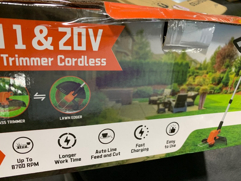 Photo 1 of VARSK 20V String Trimmer Cordless, 12 Inch 2 in 1 Trimmer and Edger, Automatic Line Feed, Includes 2 X 2.0Ah Batteries/1 X Fast Charger/6 X Spare Spools, for Lawn, Garden, etc