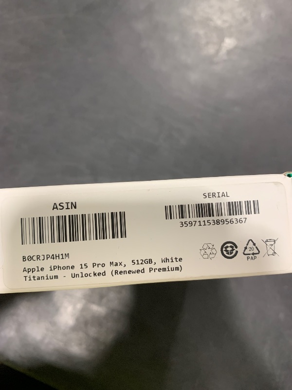 Photo 1 of Apple iPhone 15 Pro Max, 512GB, White Titanium - Unlocked (Renewed Premium)
