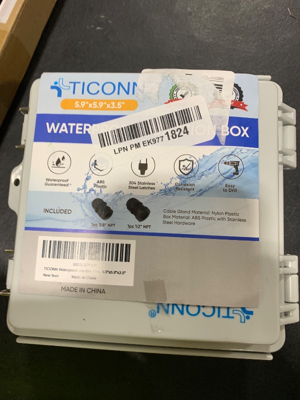 Photo 1 of TICONN Waterproof Electrical Junction Box IP67 ABS Plastic Enclosure with Hinged Cover with Mounting Plate, Wall Brackets, Cable Glands (Off-White, 5.9"x5.9"x3.5")