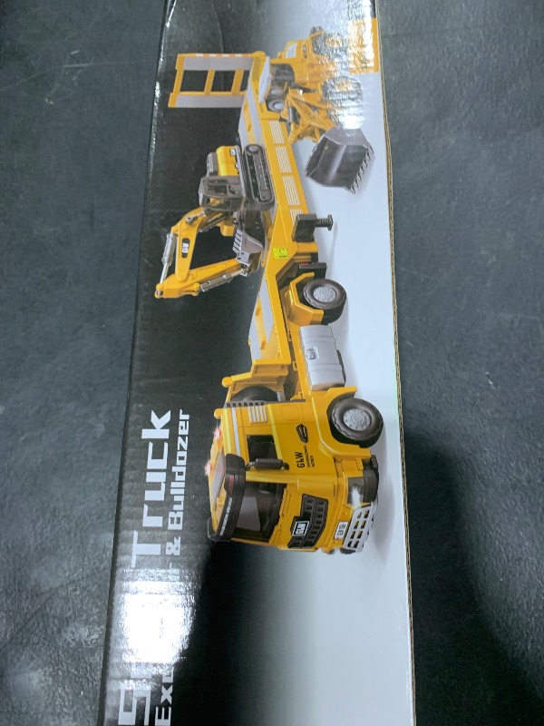 Photo 1 of Pupu Pig Kids Toys for 3 4 5 6 7 Years Old Boys, Die-cast Construction Toys Set w/Semi Truck, Excavator, Bulldozer, Alloy Engineering Construction Vehicles Truck Toys w/Lights & Sounds, Model Cars