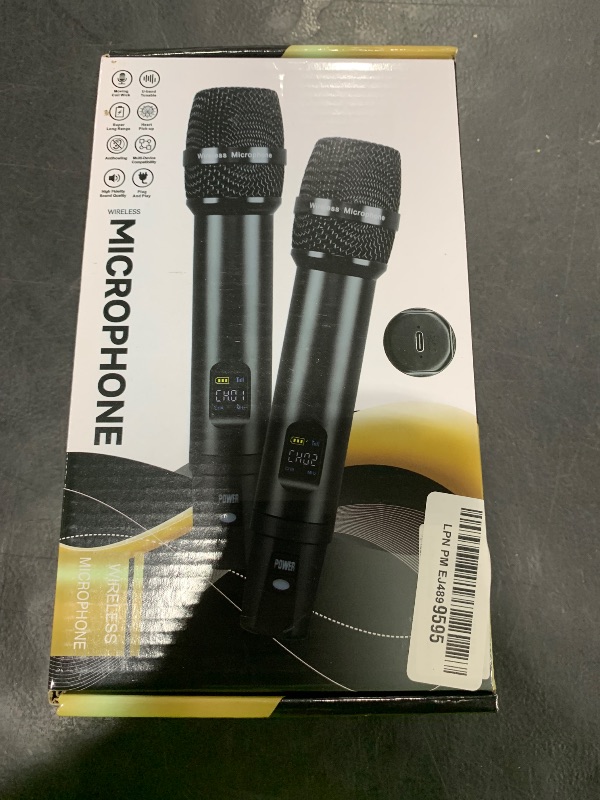 Photo 1 of Wireless Microphones,Metal Microphone with Dual Professional UHF Cordless Dynamic System,Rechargeable Microphone Receiver for Karaoke Singing, Wedding,Party, DJ, Speech, Church, Class Use,240ft