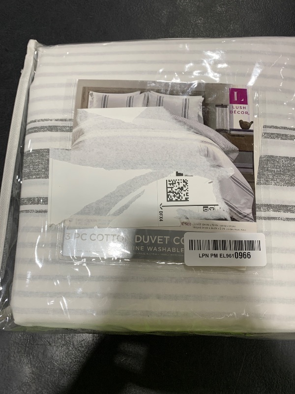 Photo 1 of Lush Decor Farmhouse Stripe Reversible Cotton Duvet Cover Set 3 Piece Set, Full/ Queen Dark Gray - Bedding Set - Striped Duvet Cover Queen Size - Farmhouse Decor