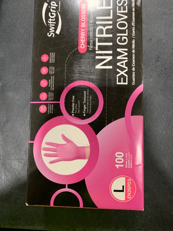 Photo 1 of SwiftGrip Pink Nitrile Gloves, 3-mil, Industrial Gloves Disposable Latex Free, for Cleaning & Esthetician, Rubber Powder-Free, 100-ct Box (Large) Large (Pack of 100)