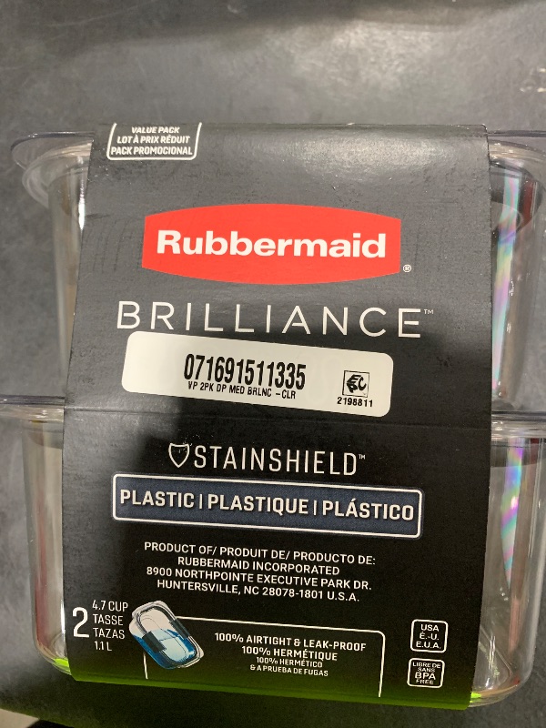 Photo 1 of Rubbermaid Brilliance BPA-Free Food Storage Containers, Medium Deep, 4.7 Cup, 2-Pack, Airtight & Leak-Proof, Microwave & Dishwasher Safe