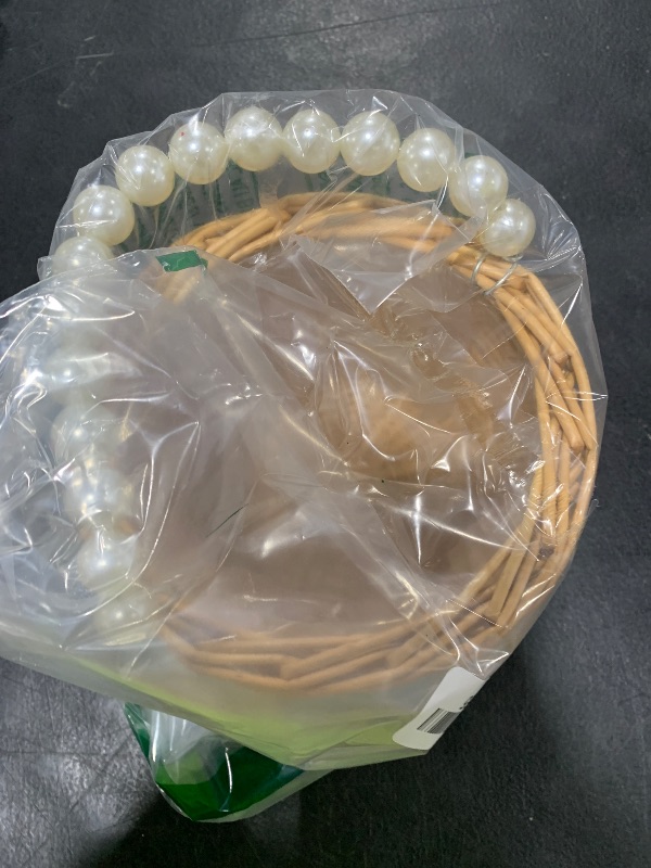Photo 1 of BETAULIFE Wicker Rattan Flower Girl Basket - Pearl Handle Wedding and Home Decor