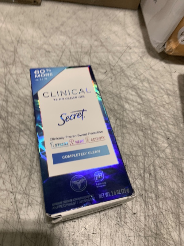 Photo 1 of Secret Clinical Strength Antiperspirant and Deodorant for Women, 3X Stress Sweat Protection, PH Balancing Minerals, Clear Gel, Completely Clean Scent, 2.6 oz