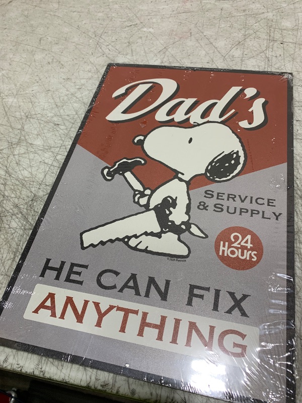 Photo 1 of Peanuts Snoopy Dad Can Fix Anything Metal Sign - Funny Snoopy Wall Decor for Garage or Man Cave - Great Gift Idea