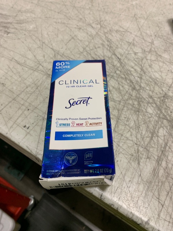 Photo 1 of Secret Clinical Strength Antiperspirant and Deodorant for Women, 3X Stress Sweat Protection, PH Balancing Minerals, Clear Gel, Completely Clean Scent, 2.6 oz