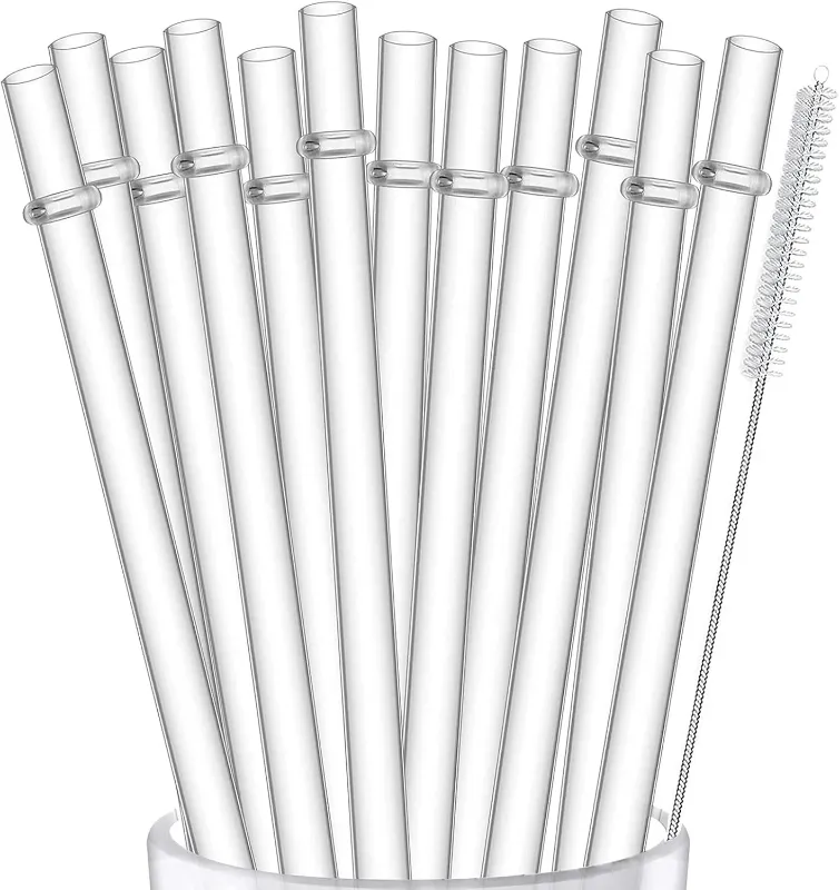 Photo 1 of 12 Pack Reusable Hard Plastic Clear Straws 10.5 inch Tumbler Straws wit