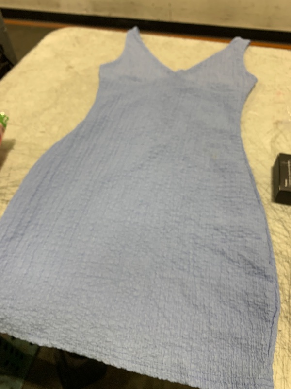 Photo 1 of HOCILLE Women's Sexy Bodycon Boat Neck Mini Dresses Sleeveless Ruched Ruffle Hem Club Party Short Dress, Small, Baby Blue