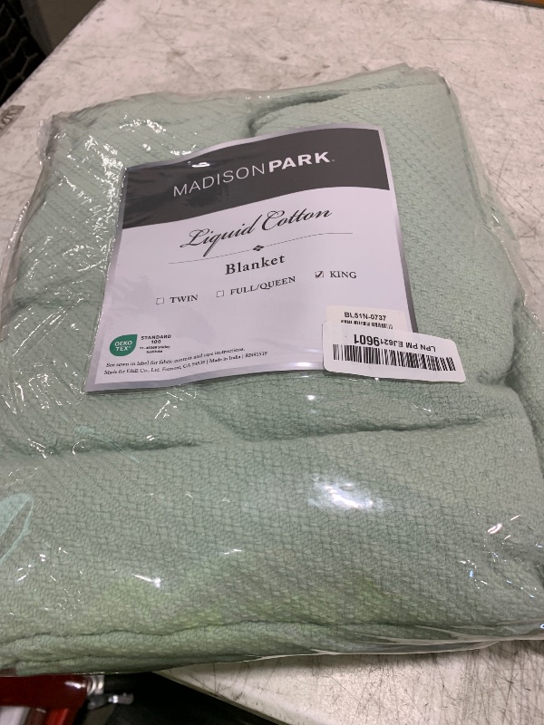 Photo 1 of Madison Park Liquid Cotton Luxury Blanket Premium Soft Cozy 100% Ring Spun Cotton For Bed , Couch or Sofa, King, Sea Foam