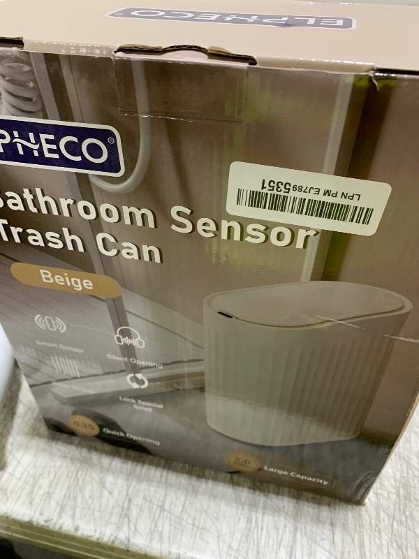 Photo 1 of ELPHECO 2 Gallon Sensor Trash Can - 7.5L Waterproof Motion Sensor Trash Can, Automatic Bathroom Trash Bin, Slim Garbage Can, Bathroom, Office, Bedroom, Beige