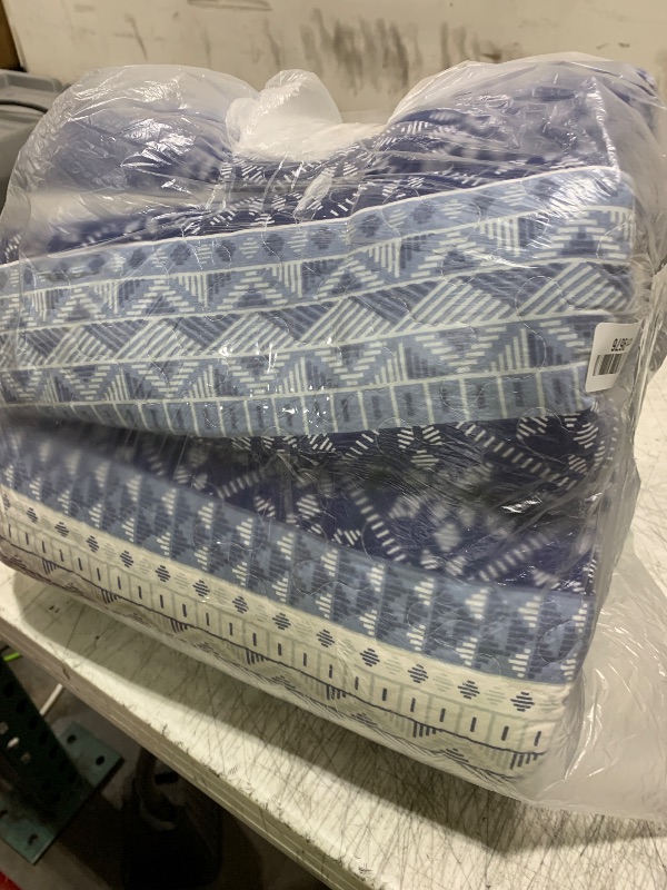 Photo 1 of Homzard Quilts Queen Size,Blue White Snowflake Striped Quilt Bedspread Set,Cotton Boho Blue Comforter Set, Lightweight Comforter Queen Size (90 * 98 inches) and 2 Pillow Shams