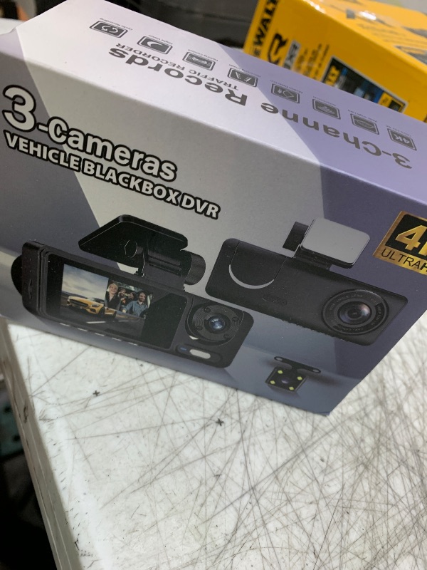 Photo 1 of 3 Channel Dash Cam Front and Rear Inside, Bulit a 32GB Card, Dash Camera for Cars,4K Full HD 2.0'' IPS Screen Dashcam with G-Sensor, IR Night Vision, WDR, Loop Recording, 24H Parking Mode