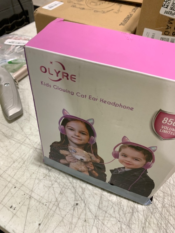 Photo 1 of Olyre Kids Headphones, Safe 85db Volume Control Light Up Cat Ear Headphones for iPad Fire Tablet Kindle, On-Ear LED Children Headphones for School Learning Travel - Purple/Pink