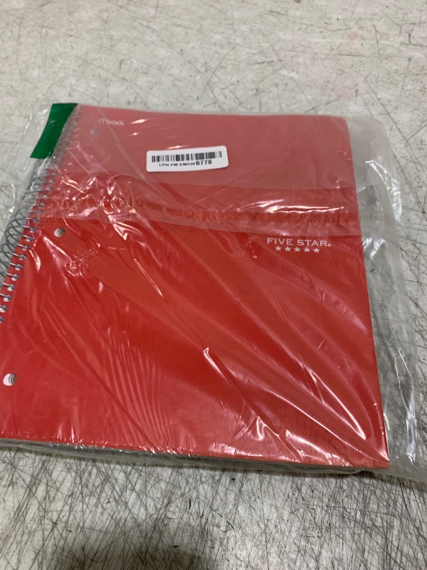 Photo 1 of Five Star Spiral Notebook + Study App, 5 Subject, College Ruled Paper, 8-1/2" x 11", 200 Sheets, Fights Ink Bleed, Water Resistant Cover, Fire Red (72077)