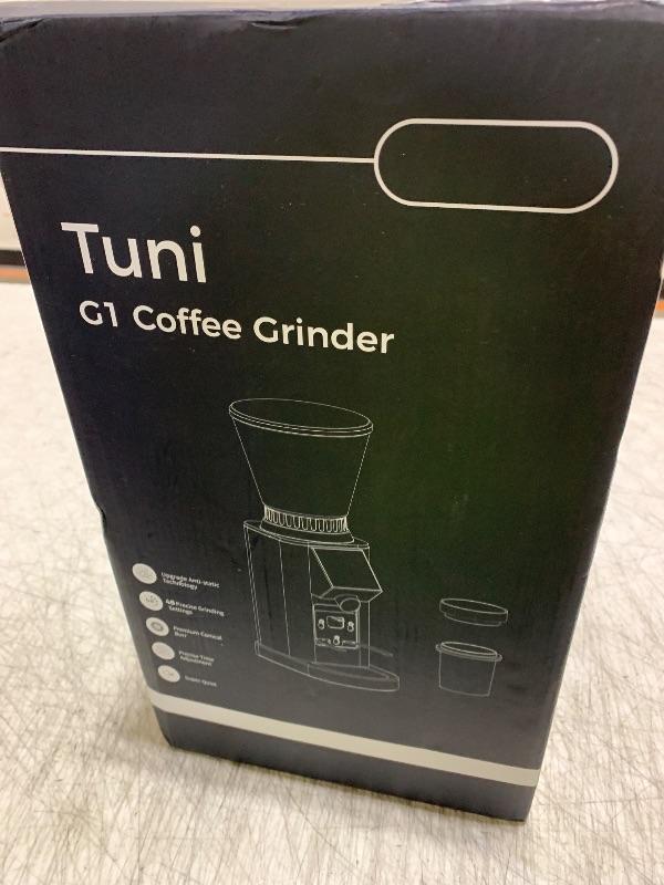 Photo 1 of Tuni G1 Conical Burr Coffee Grinder, 48 Grind Settings Anti-static Burr Mill, Precision Electronic Timer and LED Touchscreen for Espresso/Drip/Cold Brew/French Press, Stainless Steel, Silver