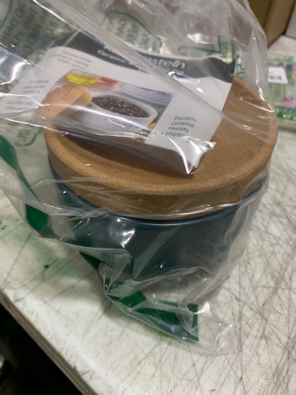 Photo 1 of Kamenstein Ceramic and Cork Salt Pig with Easy Lift Lid for Easy Access,Teal