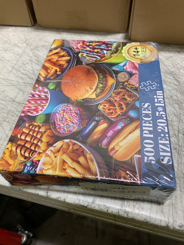 Photo 1 of 500 Piece Puzzle for Adults, Hamburger Jigsaw Puzzles, Youths Favorite Foods Puzzles 500 Pieces, Birthday and Barious Holiday Party for Family Kids and Adults, Funny Puzzle for Adults, 20.5x15 in