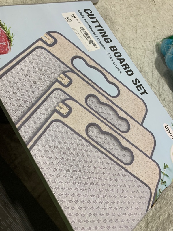 Photo 1 of Double Sided 304 Stainless Steel & Wheat Straw Cutting Board,Non Toxic Lightweight Chopping Board, Dishwasher Safe,Scratch Resistant Mesh Design,3Pcs Cutting Board Set 16"*11"(1pack)&14.4"*9.8"(2pack)