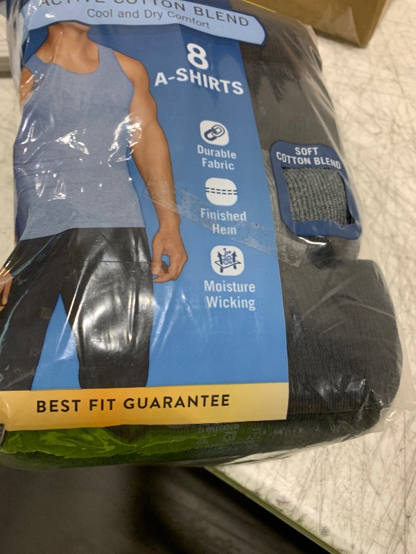 Photo 1 of Fruit of the Loom Men's Sleeveless Tank A-Shirt, Tag Free & Moisture Wicking, Ribbed Stretch Fabric, 8 Pack-Black/Grey, Large