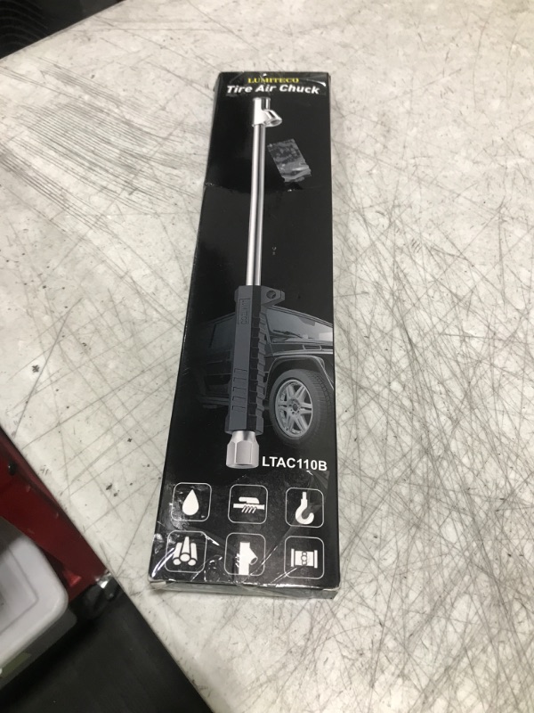Photo 1 of 14" Extended Reach Dual Head Air Chuck, 2-Way Connection 1/4" FNPT Straight Lock On Tire Inflate Chuck, Tire Chuck with Standard Quick Plug, Air Compressor Fill Kit for Truck RV Semi Dually Tires