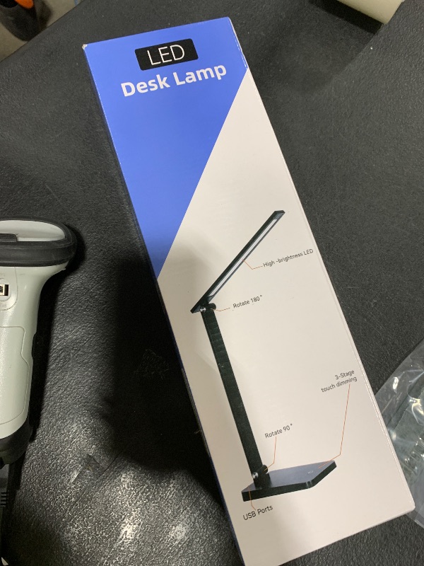 Photo 1 of LED Desk Lamp for Home Office, 3 Levels Dimmable Desk Light with USB Charging Port, Small Study Lamp, Reading Light for Table, Black, 5000K