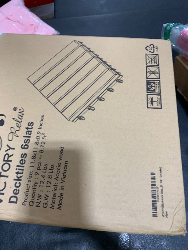 Photo 1 of VICTORY RELAX Acacia Wood Flooring Interlocking Deck Tiles for Patio Decor 9 PCS 6 Slats - Waterproof Indoor & Outdoor Decor - Balcony Garden Decking Tile (11,81 * 11,81 * 0,94 Inches)