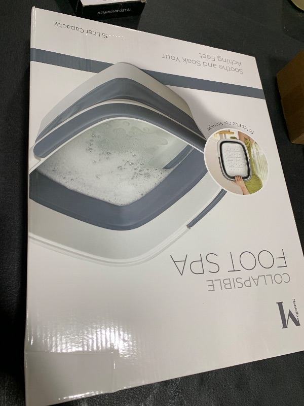 Photo 1 of Mantello Collapsible Foot Bath Foot Soaking Tub | Portable Foot Spa Pedicure Bowl | Large Basin to Soak & Wash Feet | Folding Bucket with Carry Handle | White & Grey, Blue, Green [White & Grey]