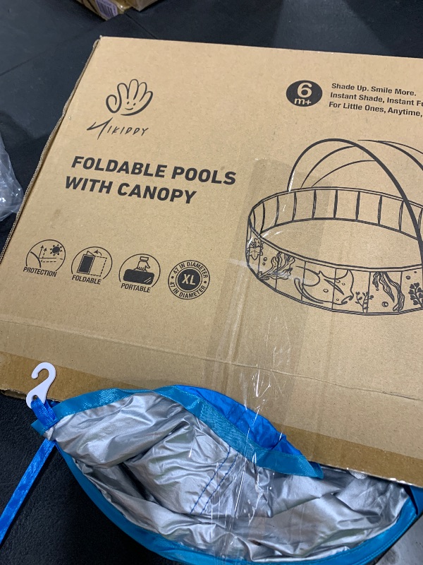 Photo 1 of Hikiddy Foldable Kiddie Pool with Canopy: 47in Baby Pool and Beach Tent for Toddlers Infants 6-12 Months and Kids 2-4 Years Old - Portable Water Play with Shade for Outdoor Backyard Beach (Blue-Blue)