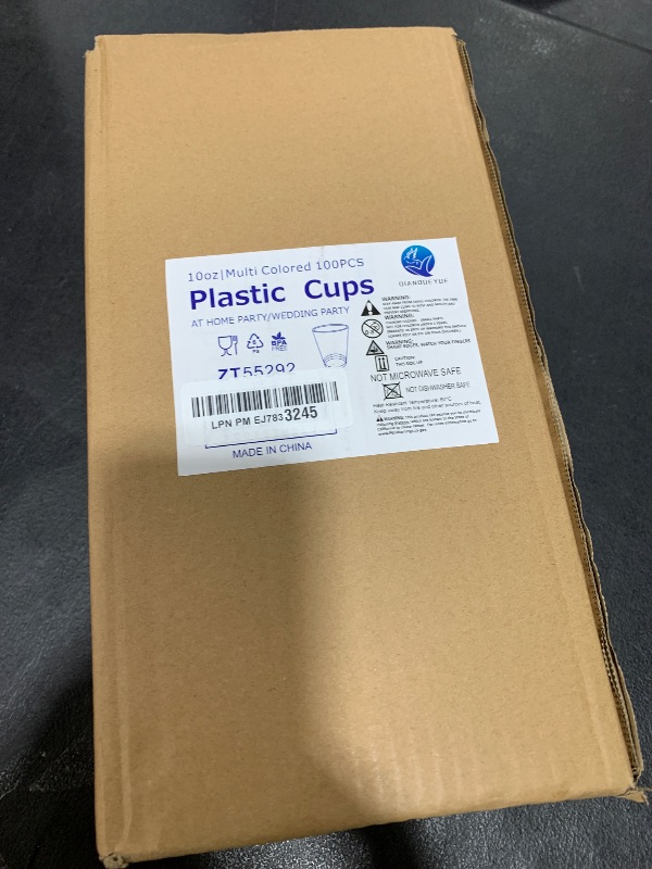 Photo 1 of QIANQUEYUE 100 Count 10oz Disposable Tumblers Neon Cups for Party, 10oz Disposable Hard Multicolor Plastic Cups, Plastic Margarita Glasses