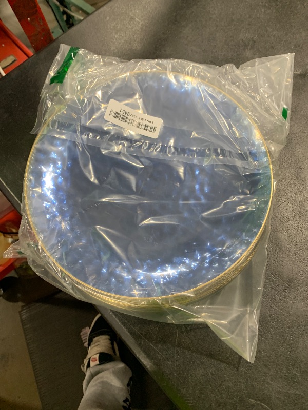 Photo 1 of PLASTICPRO 30 Pack Hammered Plastic Plates Heavyweight Disposable Plastic Plates Elegant Clear Hammered Rim Platsic Party Dishes (Blue With Gold Rim, 10'' INCH PLATES)
