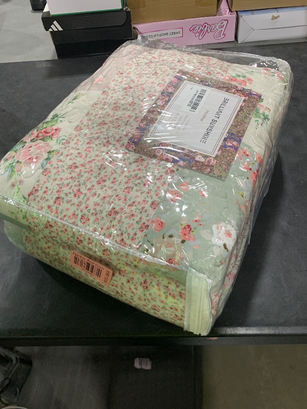 Photo 1 of Brilliant Sunshine Rose and Sage Quilt Set, 3-Piece Bedding Sets with 2 King Pillow Shams, Washable and Reversible Bedspread, Soft Lightweight Coverlet, All-Season, King/Cal King, Light Pink Green