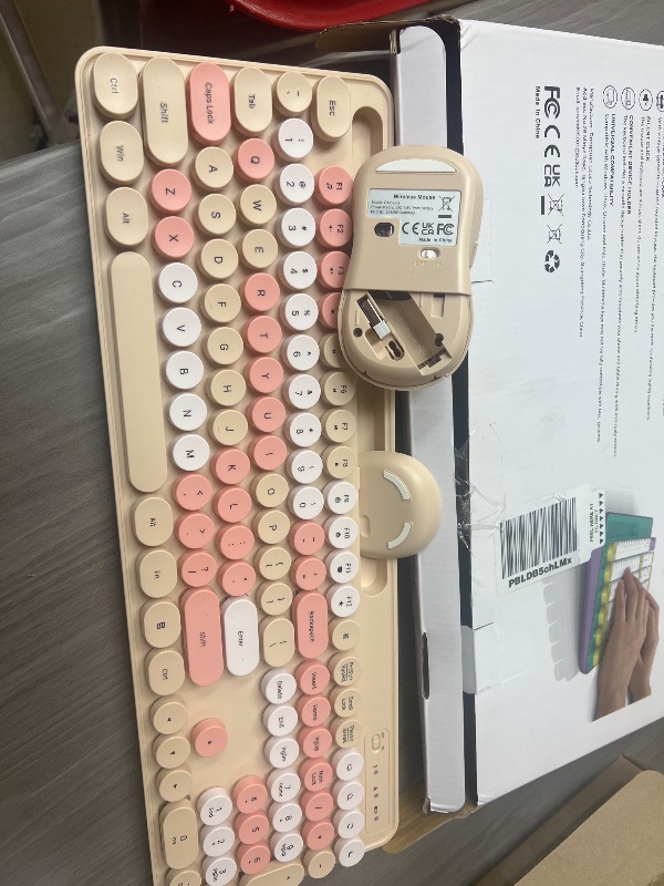 Photo 1 of Wireless Keyboard and Mouse Combo, Retro Round Keycap Typewriter Keyboard with Phone/Tablet Holder, Cute Colorful Keyboard for Computer/Laptop/Windows by SABLUTE (Milk-Tea Colorful)