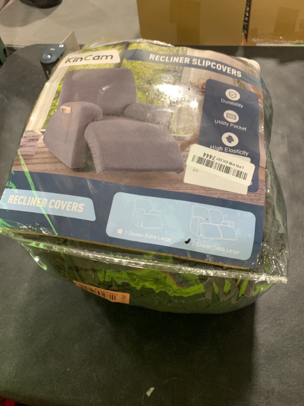 Photo 1 of KinCam Recliner Covers, Stretch Reclining Chair Covers, Recliner Sofa Slipcovers Stripe Jacquard Recliner Couch Covers Furniture Protector Covers (2 XL Seater, Charcoal Gray)