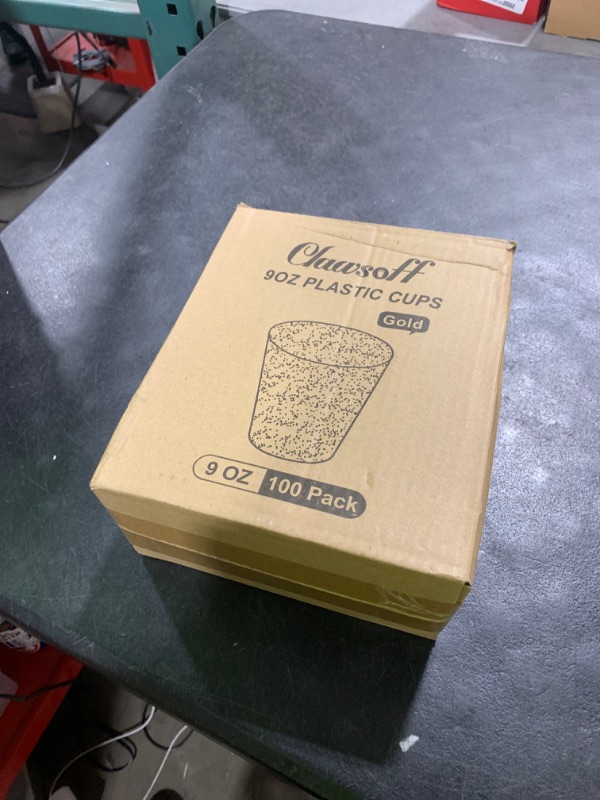 Photo 1 of Clawsoff 100 Count 9 oz Gold Plastic Cups, Disposable Cocktail Cup for Wedding & Party, Bulk Gold Plastic Tumblers, Fancy Disposable Party Cups for Cold Drinks