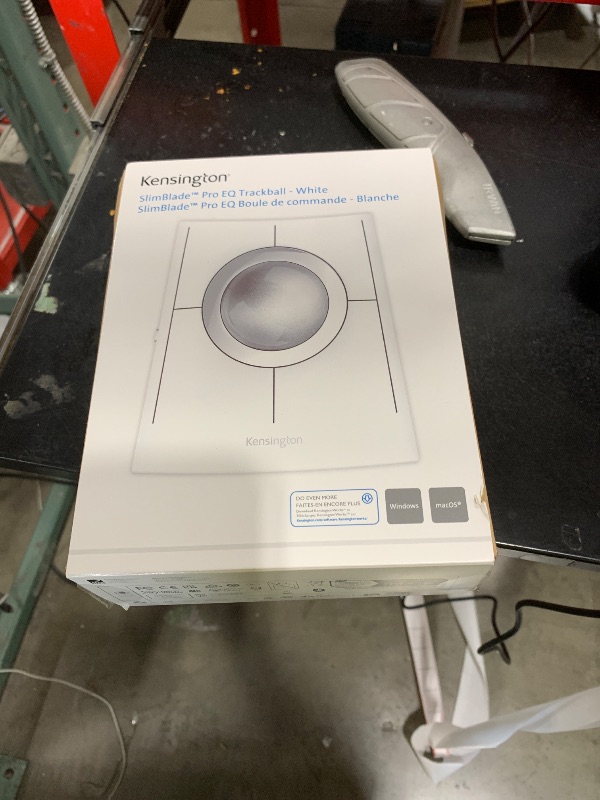 Photo 1 of Kensington SlimBlade Pro EQ Wireless Trackball, Bluetooth, 2.4GHz Connection, Rechargeable, Programmable Buttons, White/Silver Ball