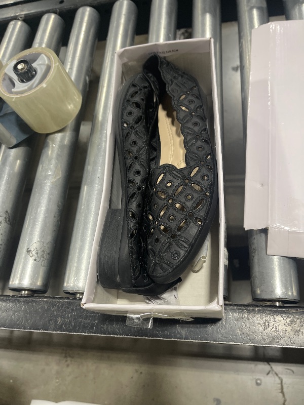 Photo 1 of BABUDOG Womens Flats,Black and White Dress Flats with Flower Eyelets,Breathable Ballet Flats(Black.US10)