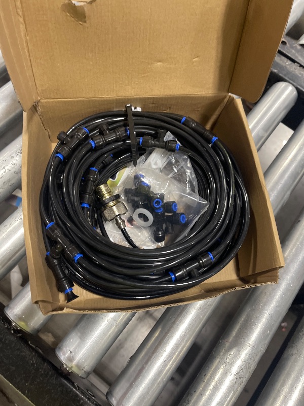 Photo 1 of HIRALIY Misting Cooling System 81.8FT (25M) Misting Line + 29 Mist Nozzles + Brass Adapter(3/4"), Water Mister for Outside Patio Cooling, Kids Pets Water Playing