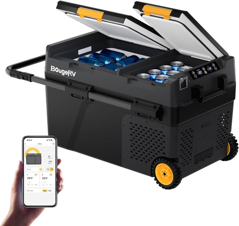 Photo 1 of BougeRV 12 Volt Car Refrigerator, CRD2 43 Quart Portable Fridge Freezer with APP Control, -4? to 68? Dual Zone Compressor Electric Cooler 12/24V DC, 110~240V AC for Overlanding, Camping, RV, Truck
