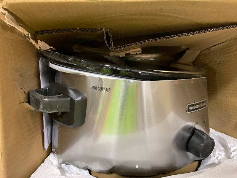 Photo 1 of Hamilton Beach 6-Quart Slow Cooker with 3 Cooking Settings, Dishwasher-Safe Stoneware Crock & Glass Lid, Silver (33665G)