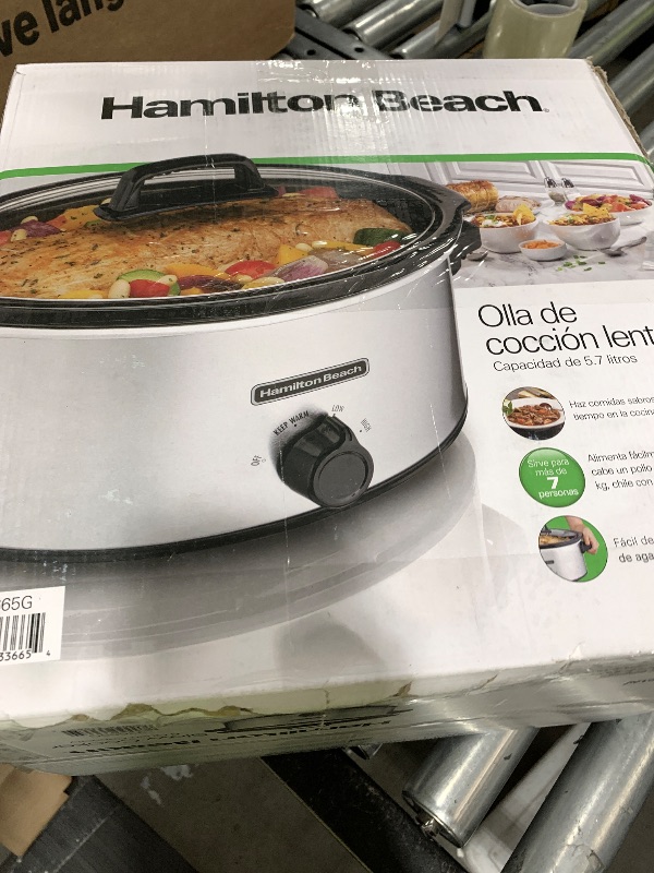 Photo 1 of Hamilton Beach 6-Quart Slow Cooker with 3 Cooking Settings, Dishwasher-Safe Stoneware Crock & Glass Lid, Silver (33665G)