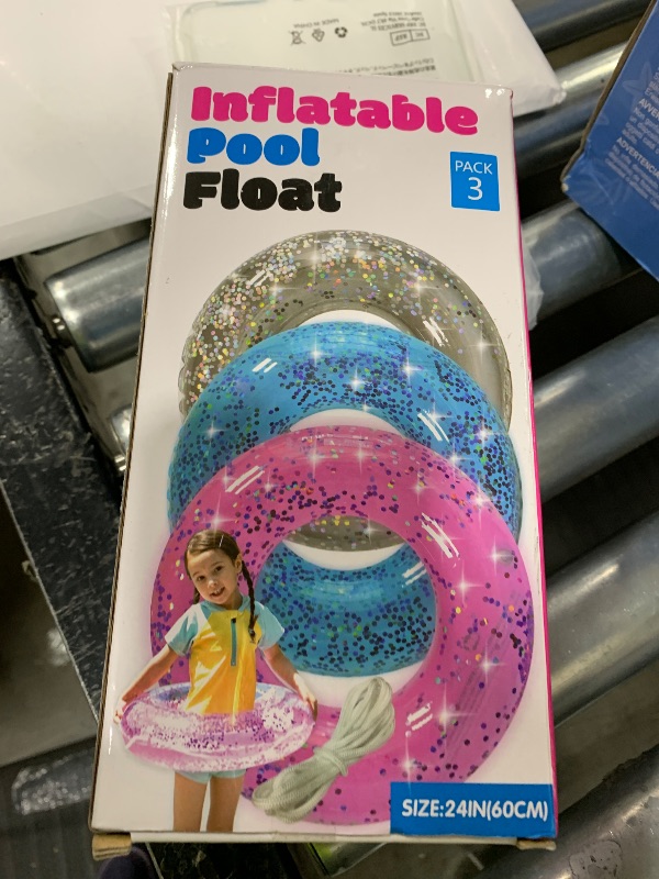 Photo 1 of Pool Floats Kids 3 Pack, Inflatable Swim Rings for Kids Pool Tubes Toys, Pool Floats Ring Toys, Summer Beach Swimming Pool Floats Party Supplies + Patch&Tow Rope