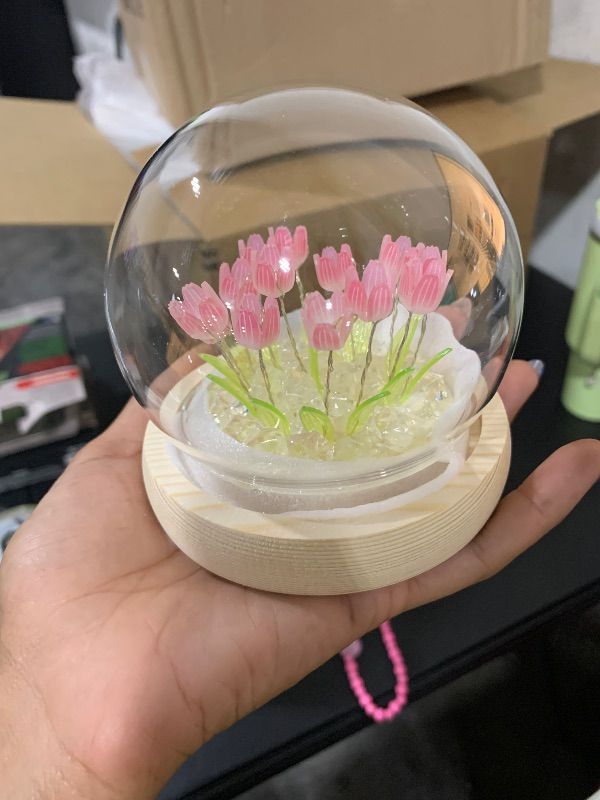 Photo 1 of ONXE Birthday Flower Gifts for Mom,Tulips Night Light Small Glass Flower Lamp with Wooden Base for Home Decor Romantic Unique Christmas Gift for Women Girlfriend Sister Grandma Wife Her