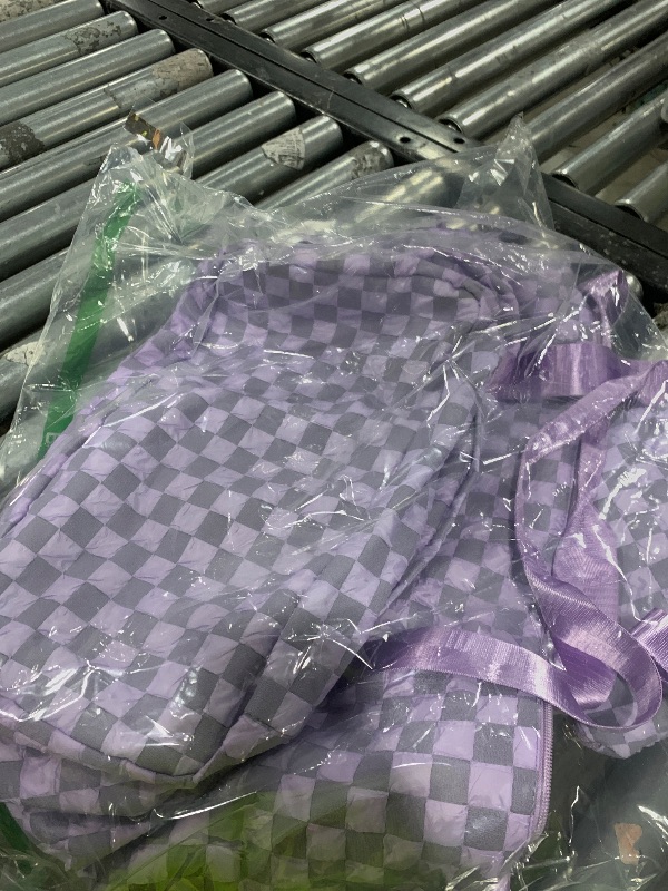 Photo 1 of WOOMADA Weekender Bag for Women, Travel Duffel with Shoe Compartment & Wet Pocket, Personal Item & Overnight Bag for Airlines, Sport Gym Tote(Lavender Checkerboard)