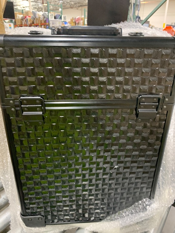 Photo 1 of AROUS Rolling Makeup Train Case, Large Storage Cosmetic Trolley 4 Tray with 360° Swivel Wheels Keys, Large Storage Traveling Cart Trunk, Cosmetic Train Cases for Nail Technicians Hairstylist, Black